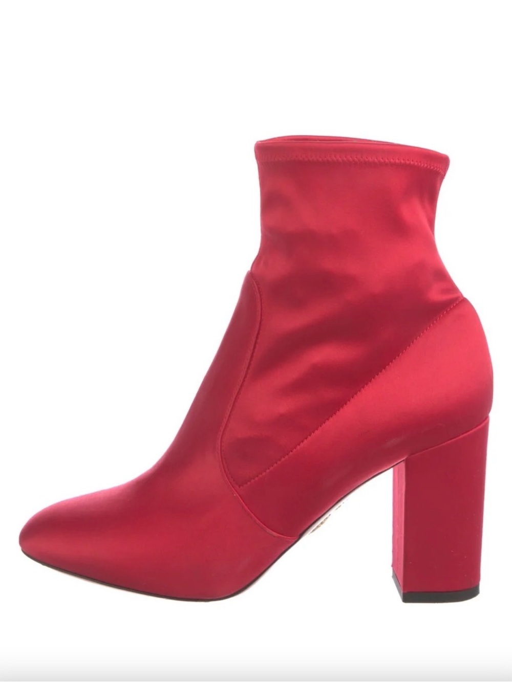 Red Satin Block Heel Ankle Boots